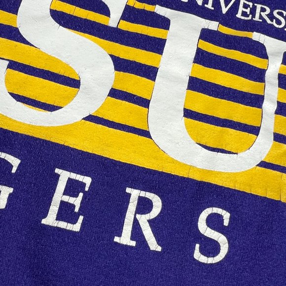 VTG 90s LSU Louisana State Tigers Shirt Adult Fits Medium Purple Faded Tee Tag L - Picture 5 of 15